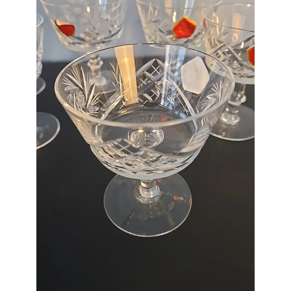 Champagne / Tall Sherbet Glasses (6) by‎ Ajka Csopak Pinwheel / Fan Pattern NEW